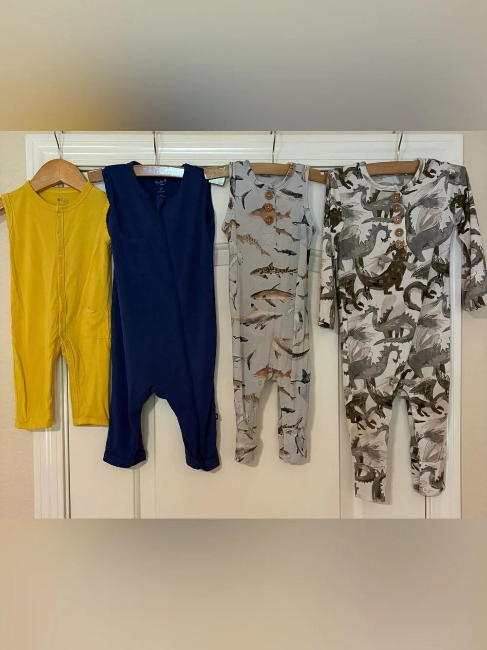 Posh Peanut One-Piece Set in Yellow, Navy and Gray Prints